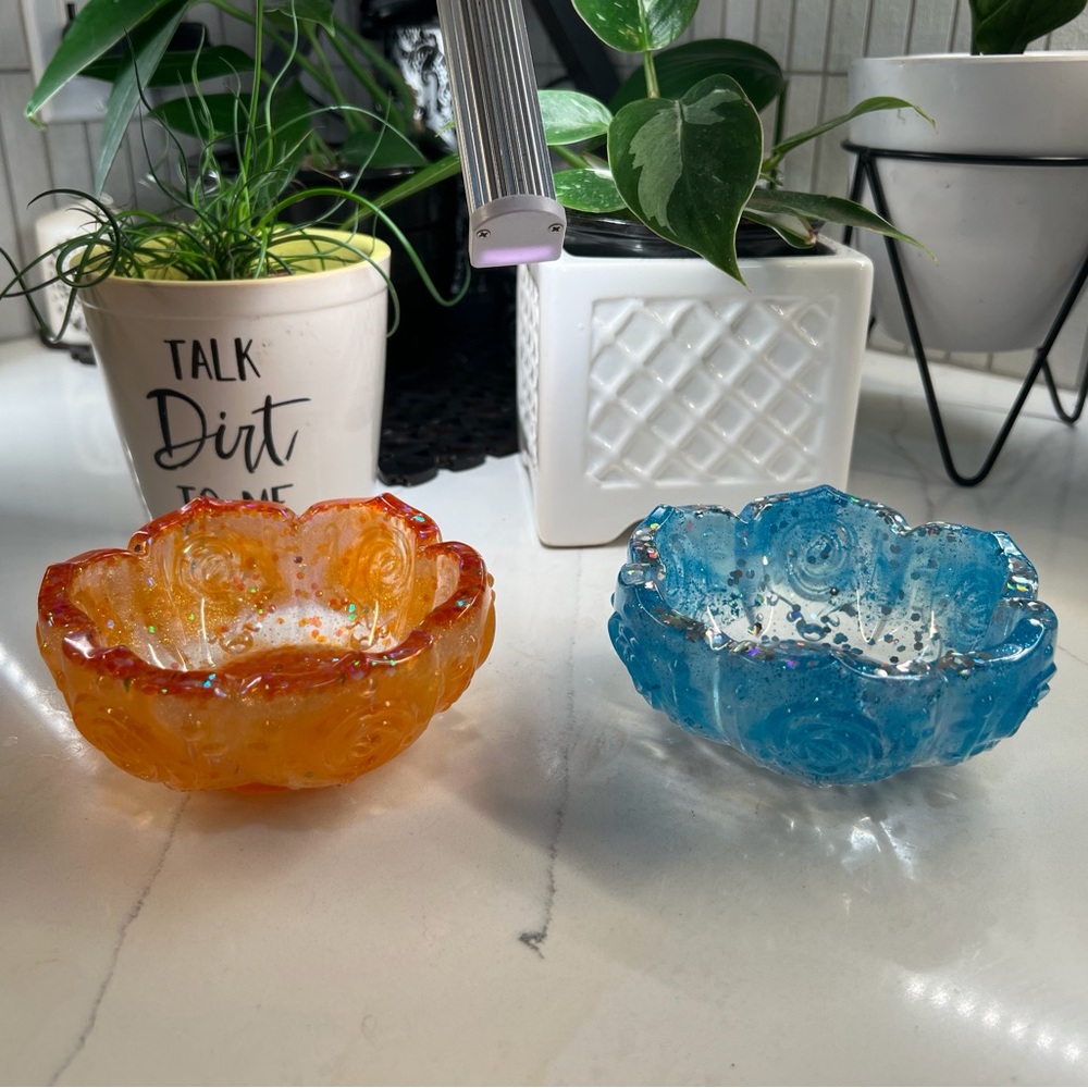 Vibrant Orange and Blue resin Art Bowls and other stuff